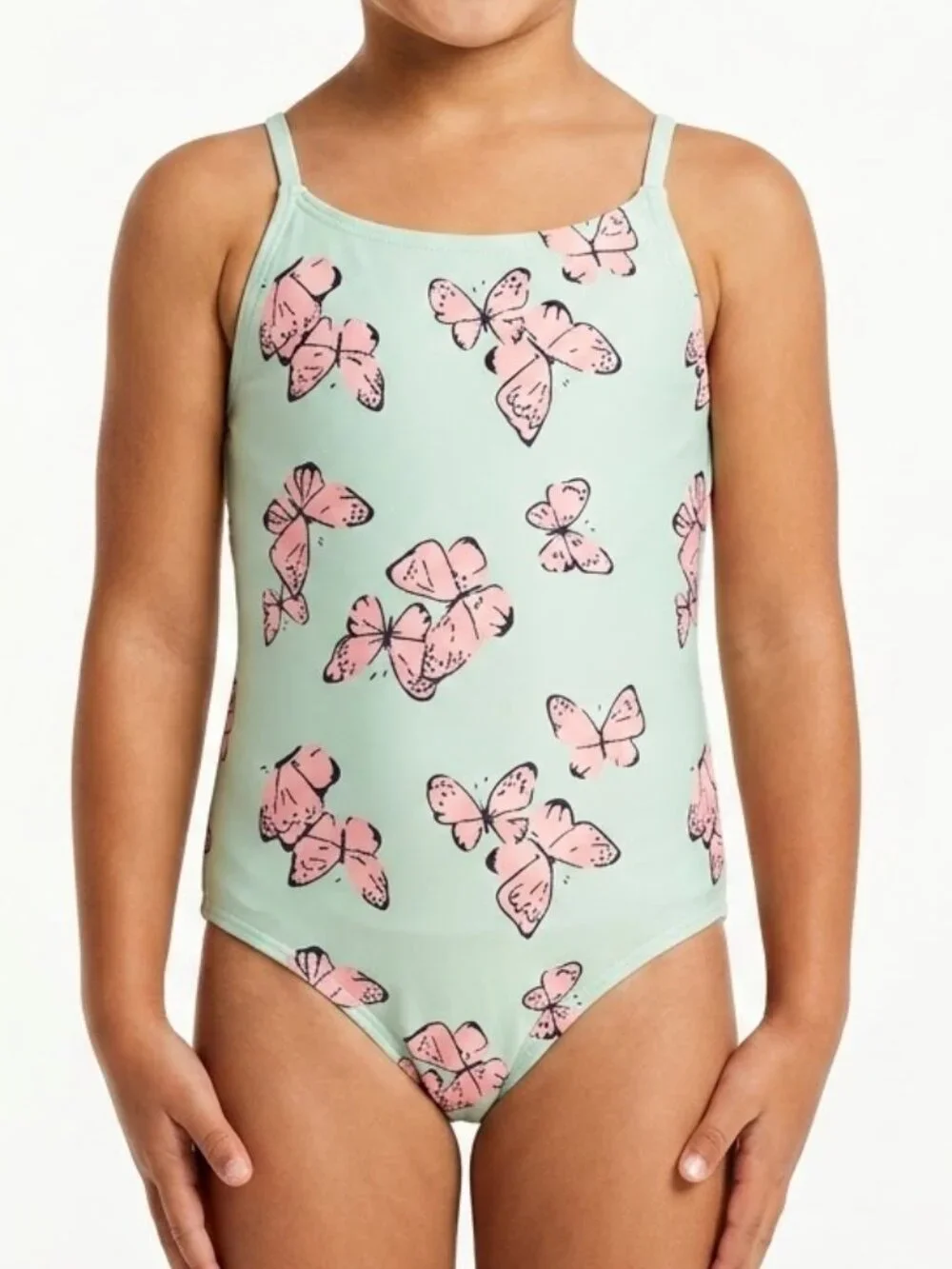 H&M Girls Mint Green Pink Butterfly One Piece Swimsuit Size 5T 6 Y2K Fairycore